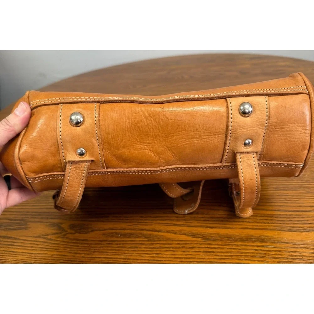 Conc Vintage Tan Brown Leather Backpack Rucksack Daypack 916513A‎ Buckle Detail